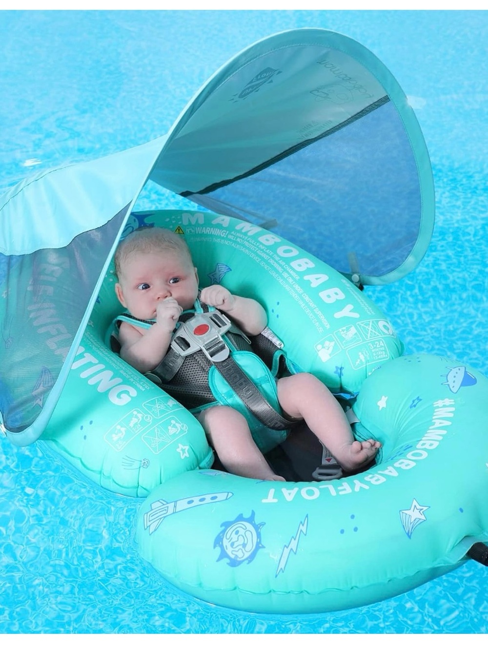 Mambobaby green Baby Sun Canopy Float with Safety Harness & tail pillow packable